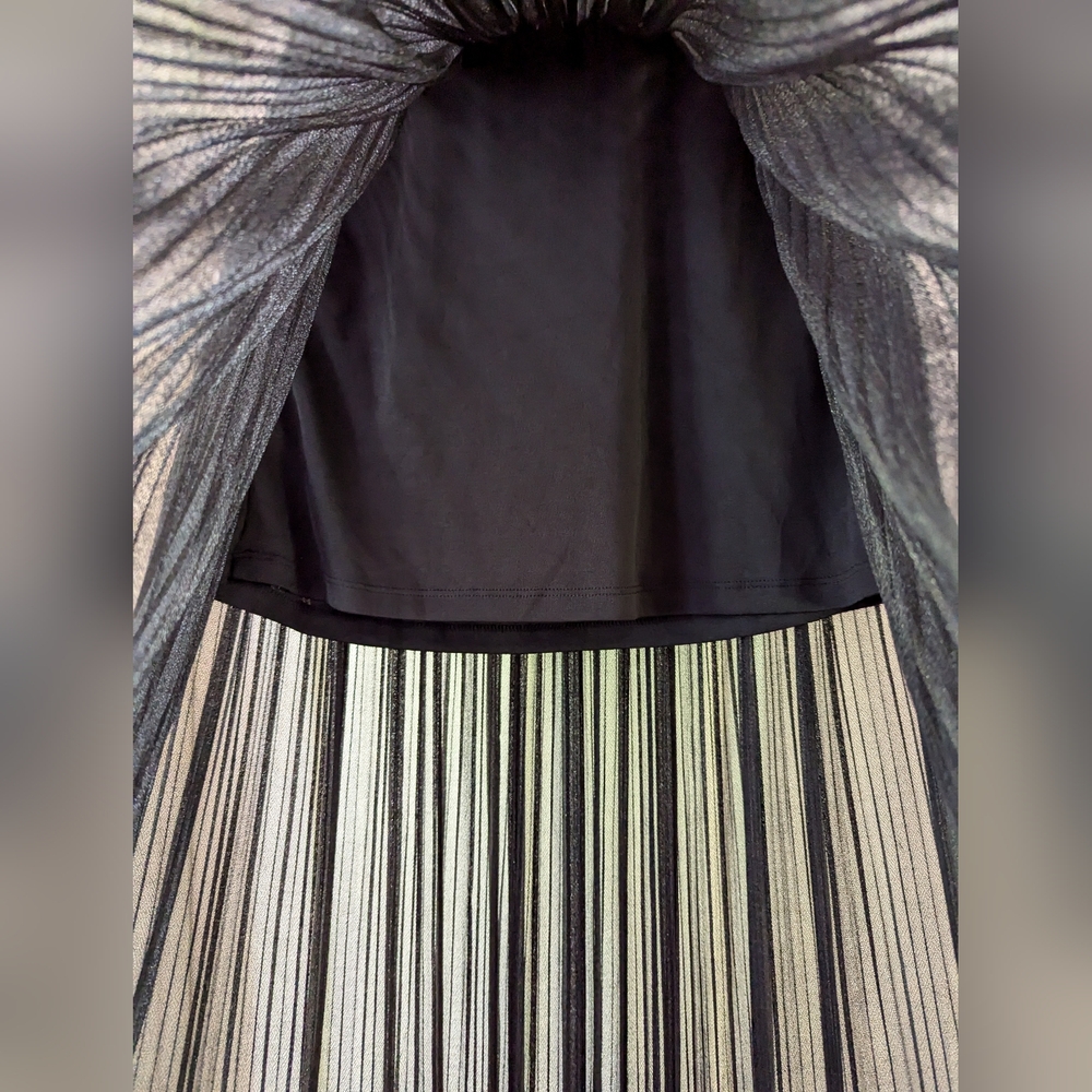 Black Sparkly Long Double Zero Pleated Skirt Size Medium With Short Lined Skirt - Picture 4 of 10